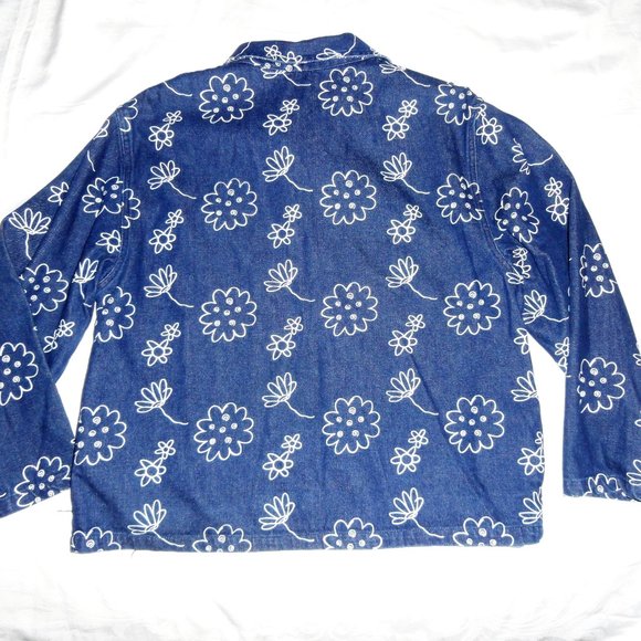 Vintage 90s Denim Jacket Floral Beads Embroidery - Picture 5 of 6